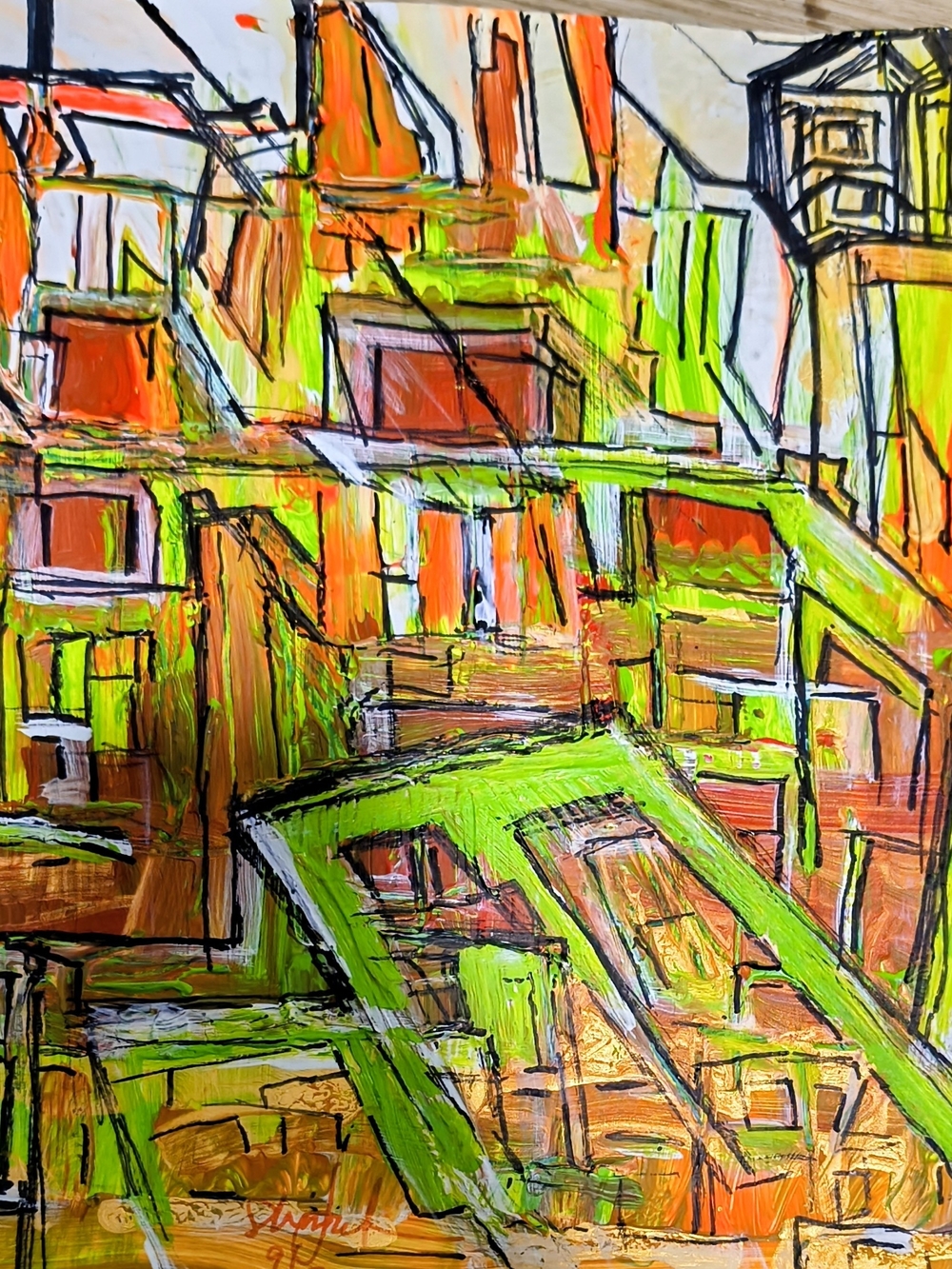 Abstract Orange & Green Painting
